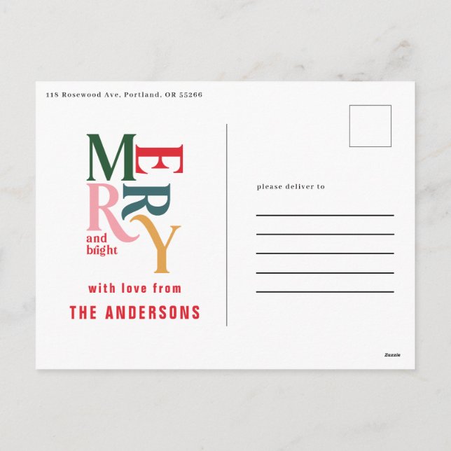 Colourful vintage merry chritsmas announcement  (Back)