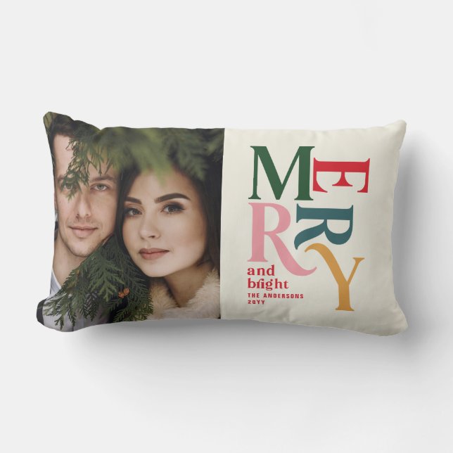 Colourful vintage merry chritsmas photo  lumbar cushion (Front)