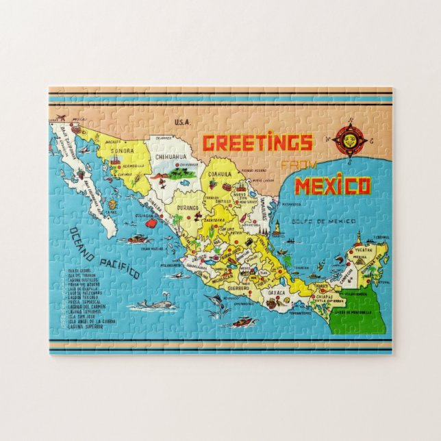 Colourful Vintage Mexico Map  Jigsaw Puzzle (Horizontal)