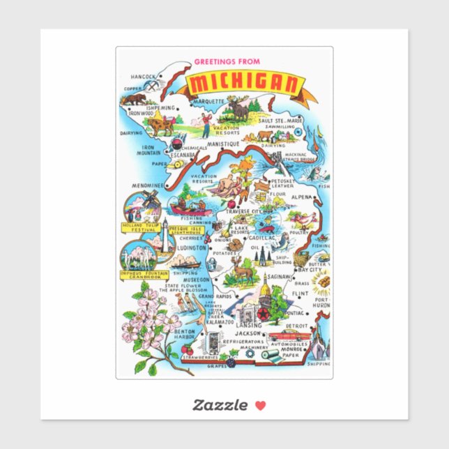 Colourful Vintage Michigan Map  (Sheet)