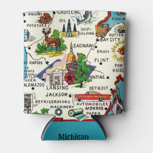 Colourful Vintage Michigan Map  Can Cooler (Front)