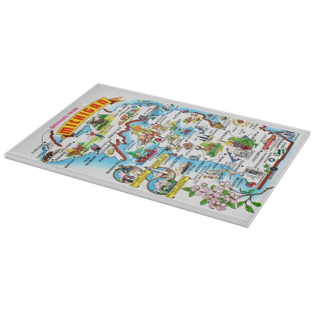 Colourful Vintage Michigan Map  Cutting Board (Corner)