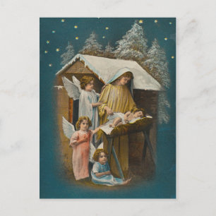 Colourful vintage nativity scene card