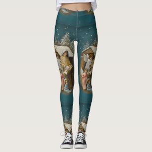 Colourful vintage nativity scene leggings