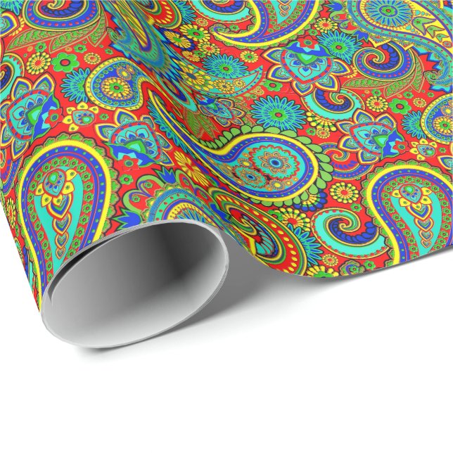 Colourful Vintage Orante Paisley Wrapping Paper (Roll Corner)