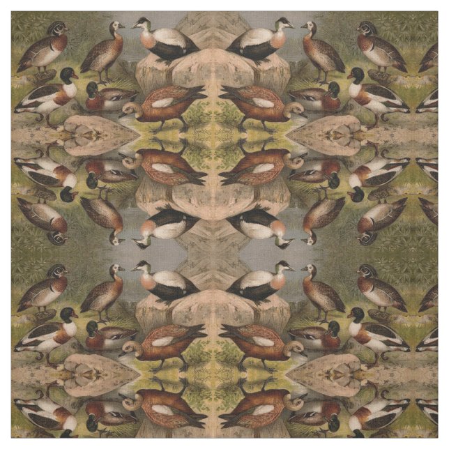 Colourful vintage painting of ducks fabric (Swatch)