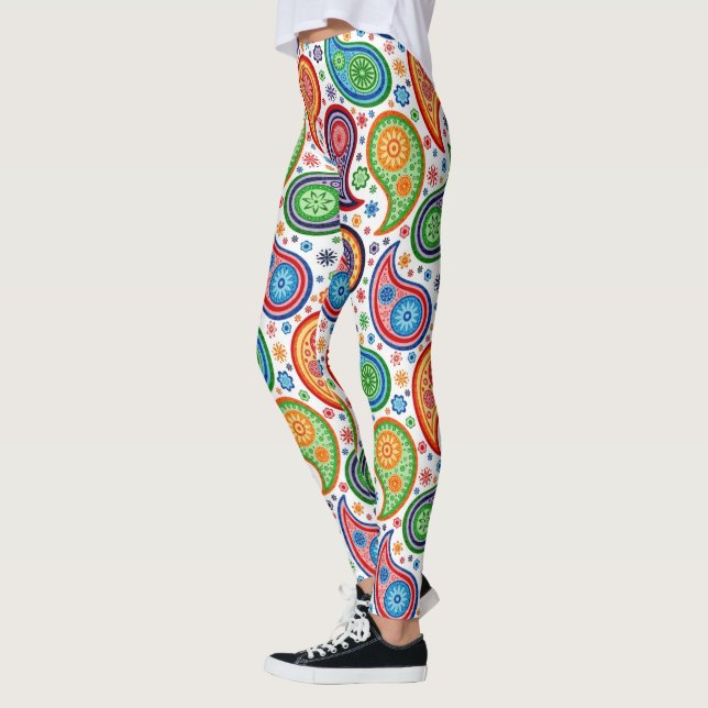 Colourful Vintage Paisley Pattern Leggings (Left)