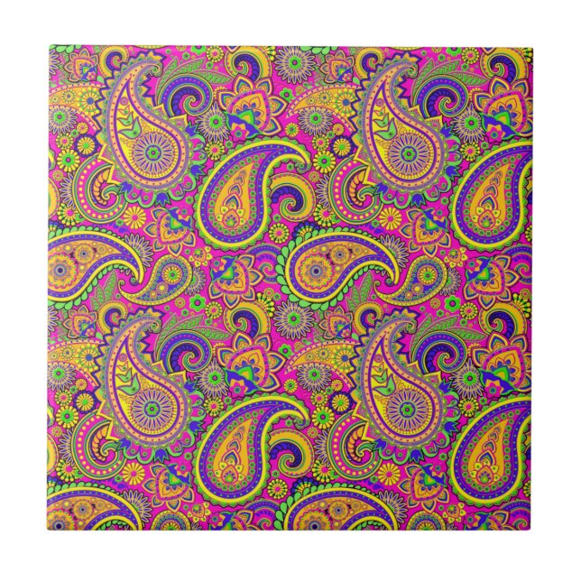 Colourful Vintage Paisley Pattern Tile (Front)