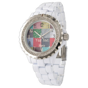 colourful vintage patchwork fabric squares unique watch