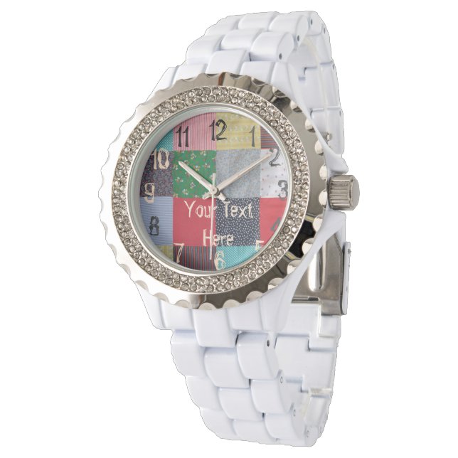 colourful vintage patchwork fabric squares unique watch (Angled)