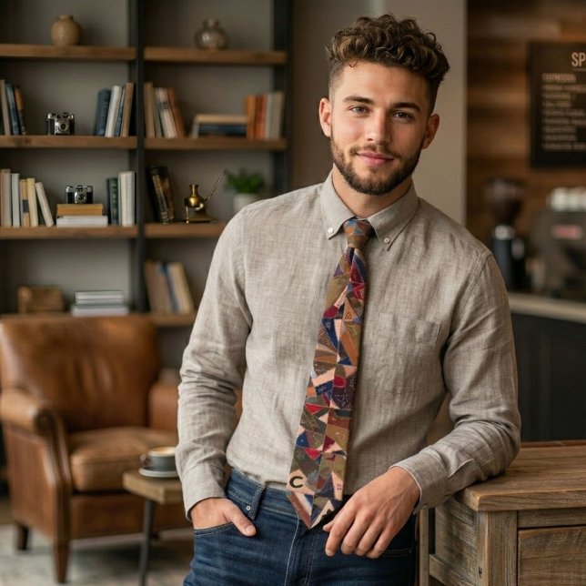 Colourful Vintage Patchwork Quilt Retro Pattern Tie (Look sharp in this colorful, playful, vintage geometric quilt pattern tie.)