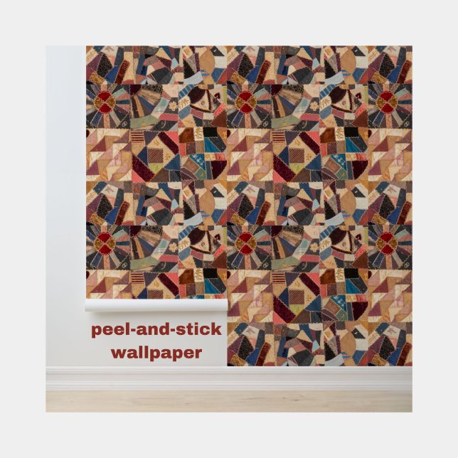Colourful Vintage Patchwork Quilt Rustic Elegant Wallpaper (Colorful vintage patchwork crazy quilt pattern wallpaper to add personality to your space!)