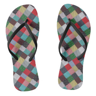 colourful vintage patterned squares of patchwork flip flops