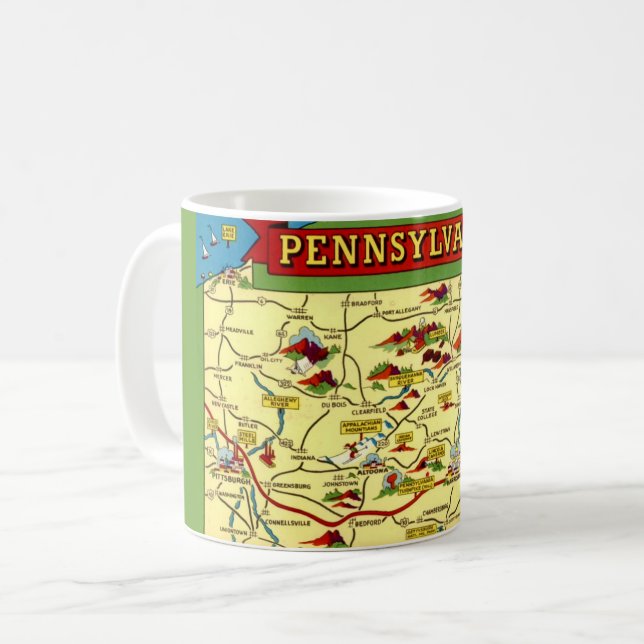 Colourful Vintage Pennsylvania Map  Coffee Mug (Front Left)