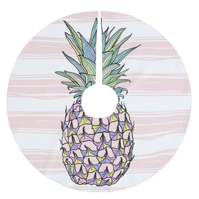 Colourful vintage pineapple illustration. brushed polyester tree skirt (Front)