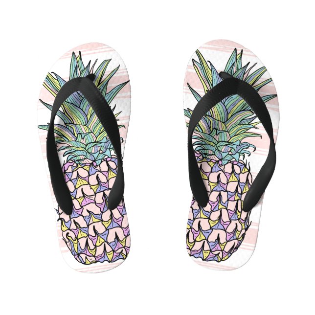 Colourful vintage pineapple illustration. kid's flip flops (Footbed)