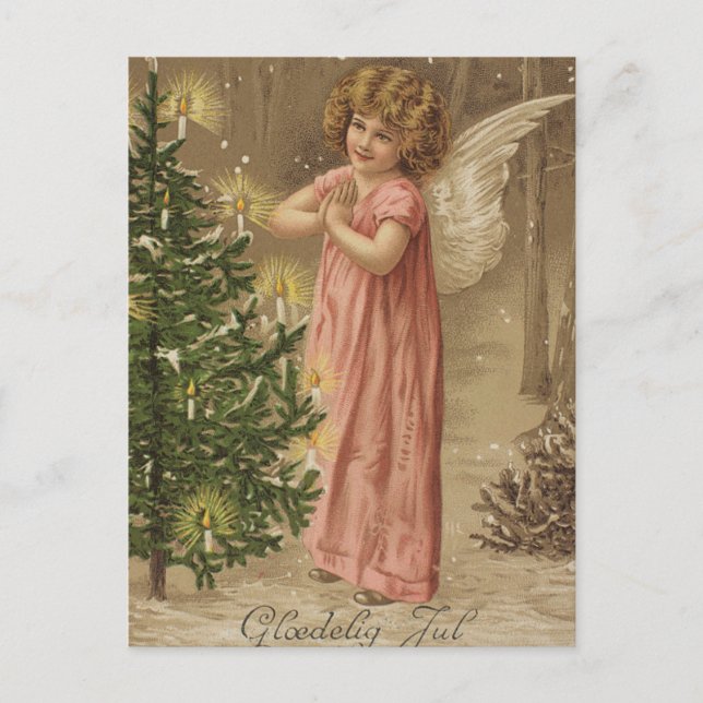 Colourful vintage pink Christmas angel card (Front)