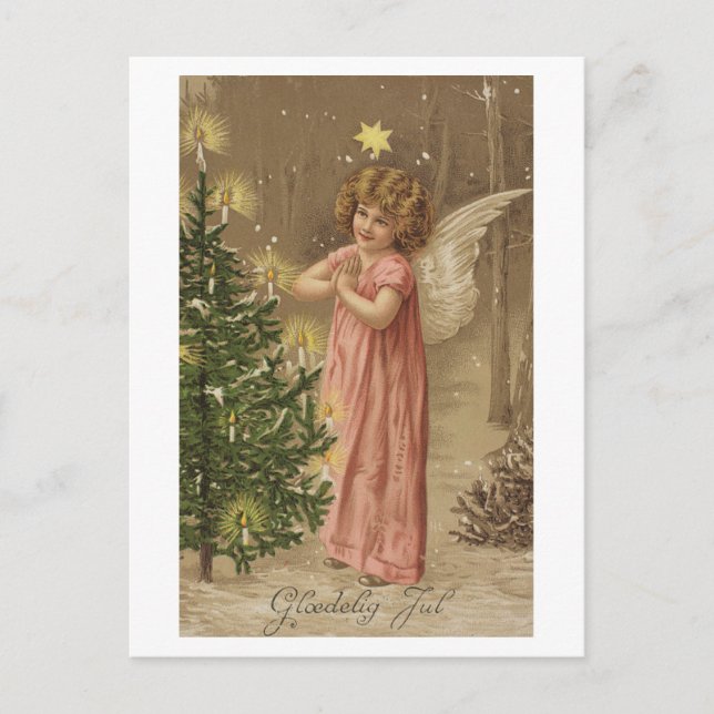 Colourful vintage pink Christmas angel card (Front)