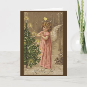 Colourful vintage pink Christmas angel card