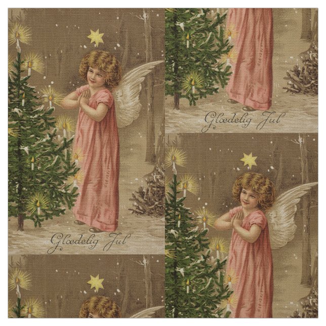 Colourful vintage pink Christmas angel textile Fabric (Swatch)