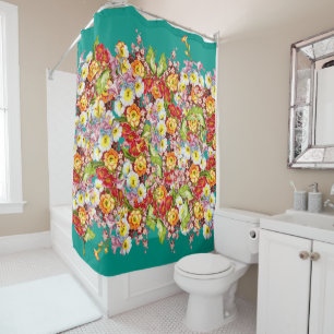   Colourful Vintage Primroses Floral Spring Patter Shower Curtain