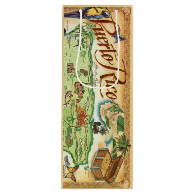 Colourful Vintage Puerto Rico Map Wine Bag (Front)