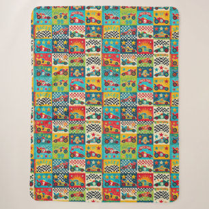 Colourful Vintage Race Car Pattern Sherpa Blanket
