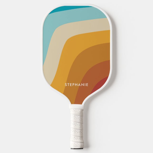 Colourful Vintage Rainbow Waves Personalised   Pickleball Paddle (Front)