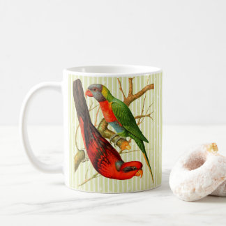 Colourful Vintage Red & Green Parrots Illustration Coffee Mug