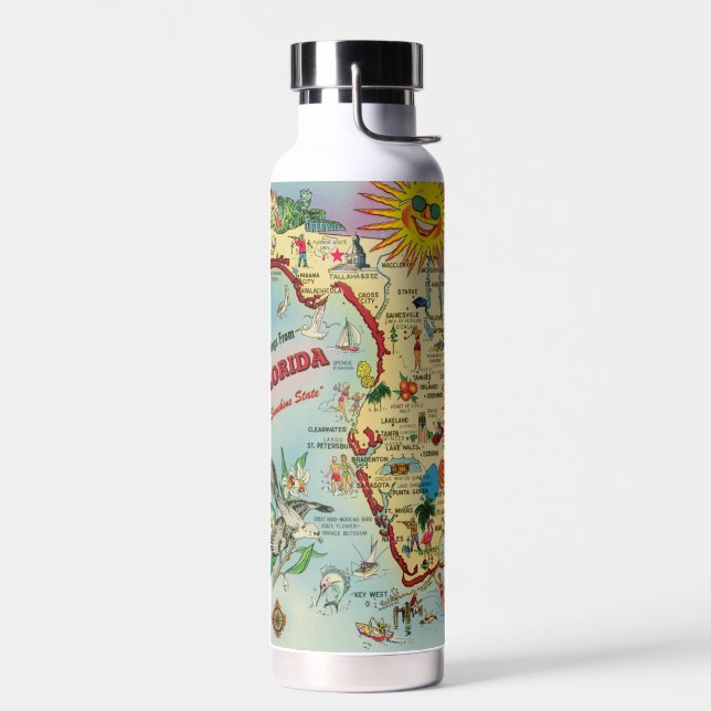 Colourful Vintage Retro Florida Map  Water Bottle (Left)