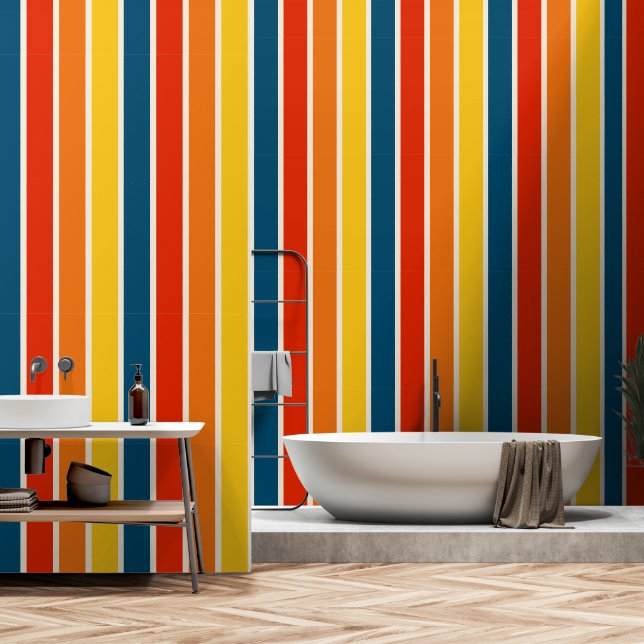Colourful Vintage Retro Striped Wallpaper (Bathroom)