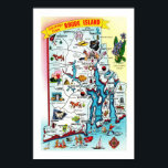 Colourful Vintage  Rhode Island Map Print<br><div class="desc">Fun,  colourful vintage postcard map of the state of Rhode Island.</div>