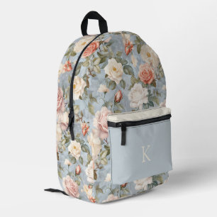 Colourful Vintage Rose Pattern Monogrammed Printed Backpack