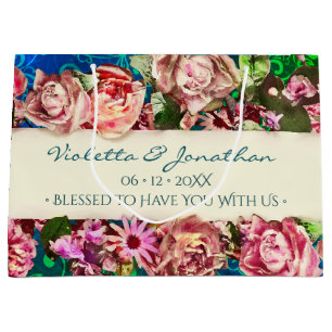 Colourful Vintage Roses Cute Rainbow Floral Weddin Large Gift Bag