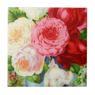 colourful vintage roses  tile