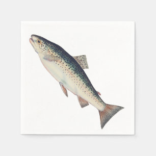 Colourful vintage salmon illustration napkin