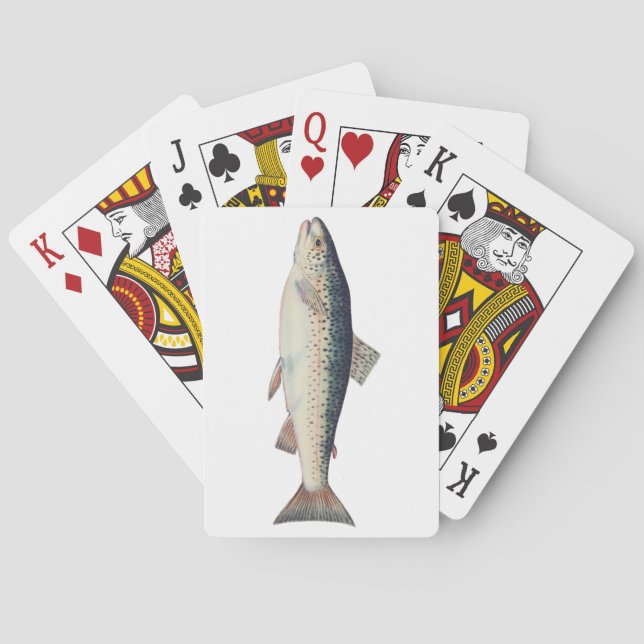 Colourful vintage salmon illustration playing cards (Back)