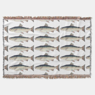 Colourful vintage salmon illustration throw blanket