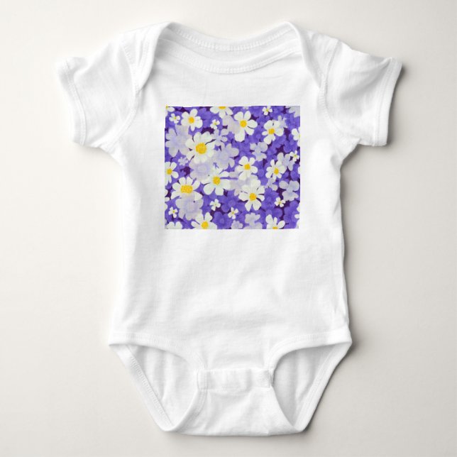 Colourful Vintage: Seamless Flower Pattern Baby Bodysuit (Front)
