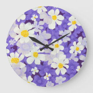 Colourful Vintage: Seamless Flower Pattern Large Clock