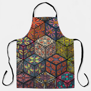 Colourful vintage seamless pattern with floral and apron