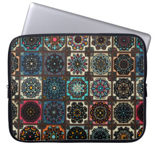 Colourful vintage seamless pattern with floral and laptop sleeve