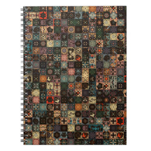 Colourful vintage seamless pattern with floral and notebook