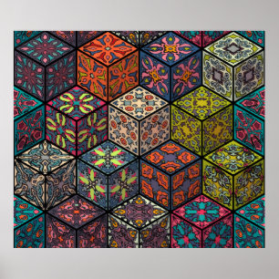 Colourful vintage seamless pattern with floral and poster