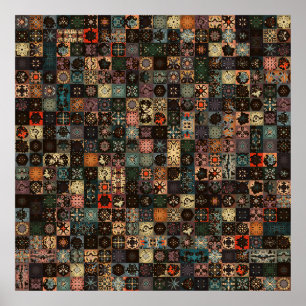 Colourful vintage seamless pattern with floral and poster