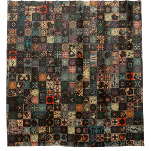 Colourful vintage seamless pattern with floral and shower curtain