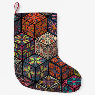 Colourful vintage seamless pattern with floral and small christmas stocking