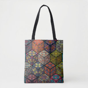Colourful vintage seamless pattern with floral and tote bag
