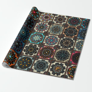 Colourful vintage seamless pattern with floral and wrapping paper