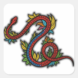 Colourful Vintage Snake Botanical Illustration Square Sticker